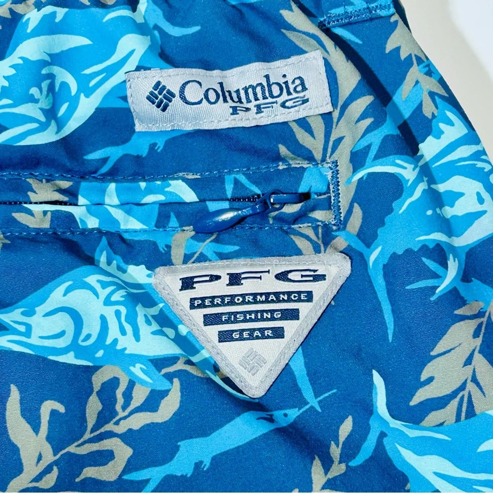 Columbia PFG swim trunks Super Backcast Water Short Blue Fish Print men Size XXL